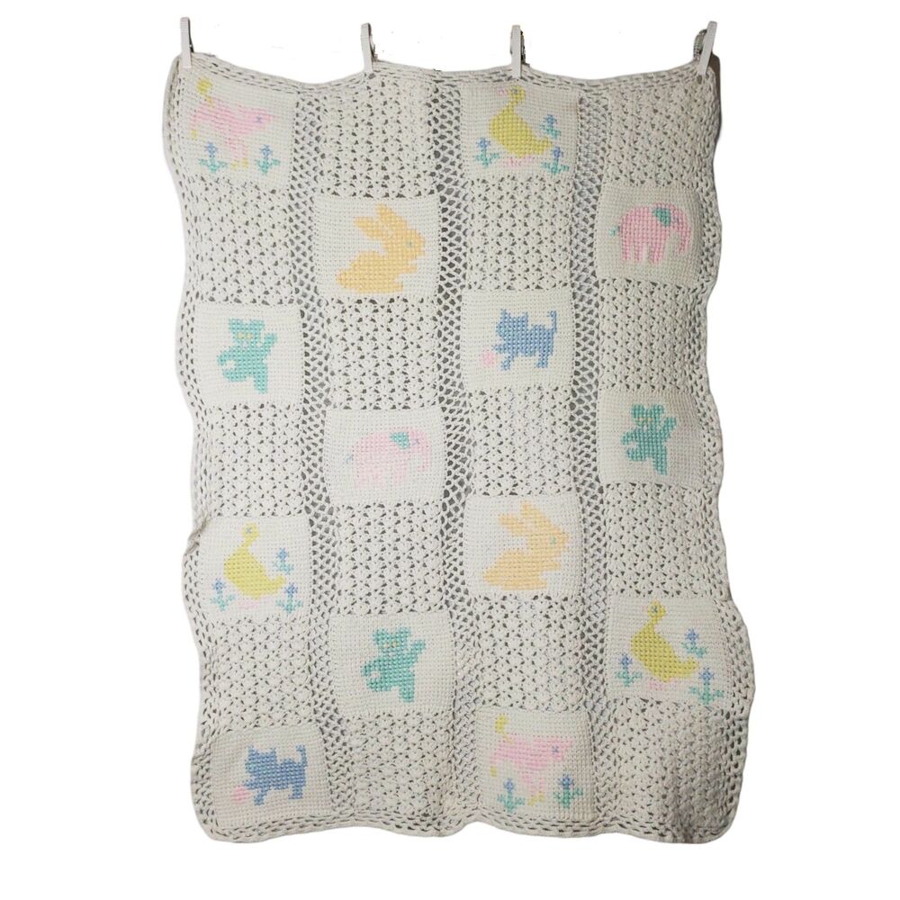 Handmade White Unisex Crocheted Baby Blanket
